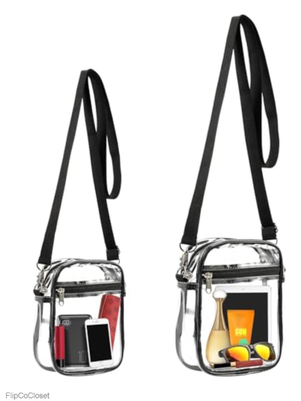 2-Pack Clear Crossbody Bags Stadium Approved Adjustable Strap